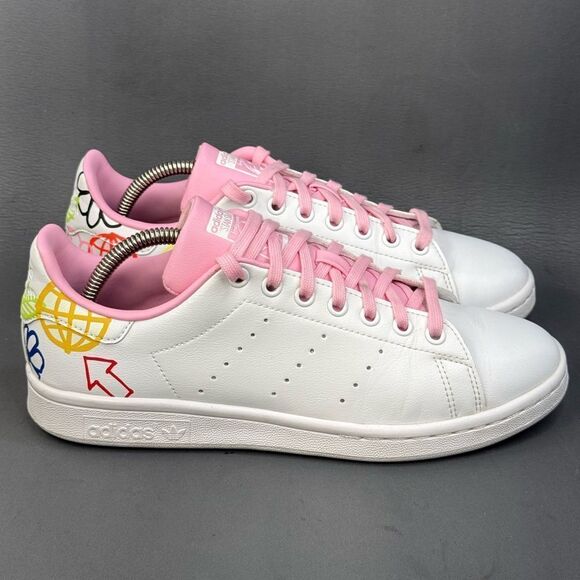 adidas Shoes - Adidas Stan Smith 'Doodle - White Pink' athletic sneaker shoes womens size 8.5